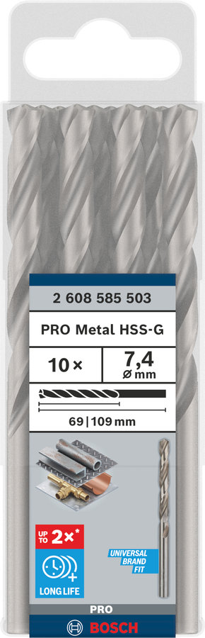 Bosch 2608585503 Hss-G Metal Drill Bits Diameter-7.4mm, Working Length-69mm, Total Length-109mm - photo 2
