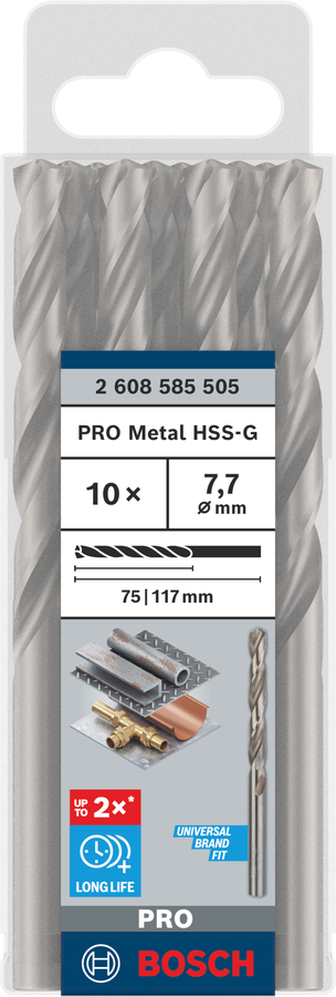 Bosch 2608585505 Hss-G Metal Drill Bits Diameter-7.7mm, Working Length-75mm, Total Length-117mm - photo 2
