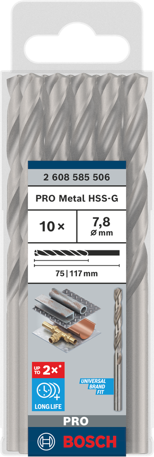 Bosch 2608585506 Hss-G Metal Drill Bits Diameter-7.8mm, Working Length-75mm, Total Length-117mm - photo 2