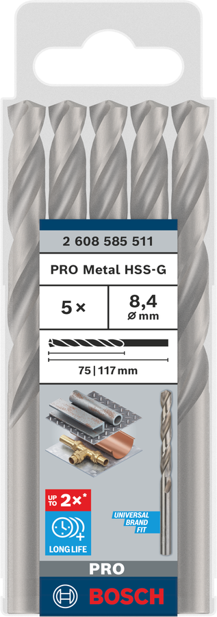 Bosch 2608585511 Hss-G Metal Drill Bits Diameter-8.4mm, Working Length-75mm, Total Length-117mm - photo 2