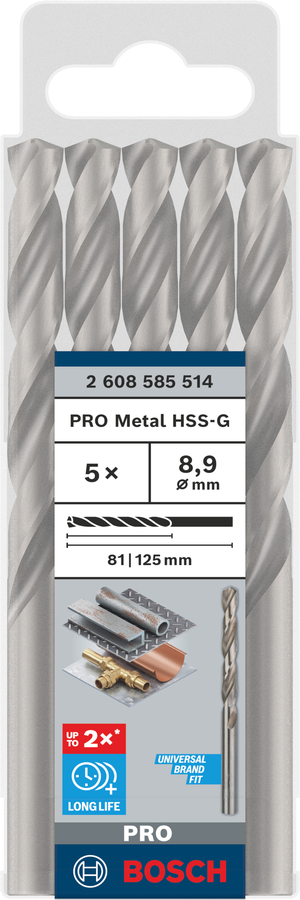 Bosch 2608585514 Hss-G Metal Drill Bits Diameter-8.9mm, Working Length-81mm, Total Length-125mm - photo 2