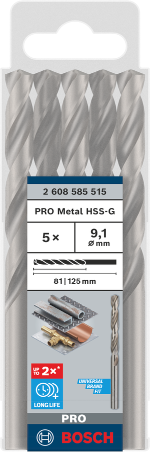 Bosch 2608585515 Hss-G Metal Drill Bits Diameter-9.1mm, Working Length-81mm, Total Length-125mm - photo 2