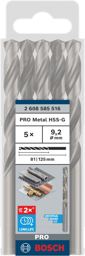 Bosch 2608585516 Hss-G Metal Drill Bits Diameter-9.2mm, Working Length-81mm, Total Length-125mm - photo 2