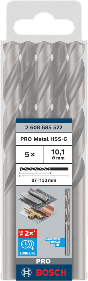 Bosch 2608585522 Hss-G Metal Drill Bits Diameter-10.1mm, Working Length-87mm, Total Length-133mm - photo 2