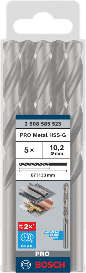 Bosch 2608585523 Hss-G Metal Drill Bits Diameter-10.2mm, Working Length-87mm, Total Length-133mm - photo 2