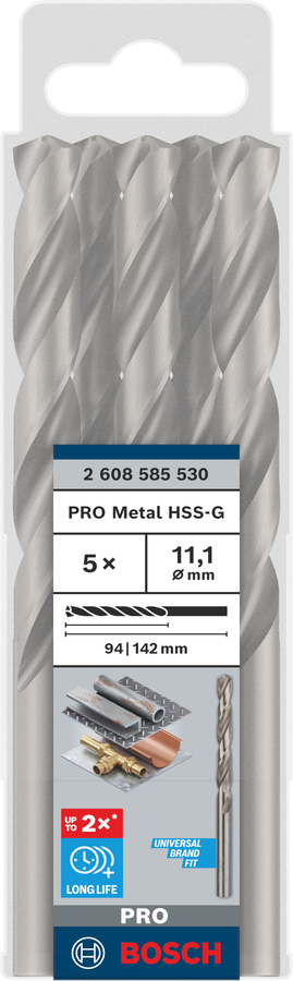 Bosch 2608585530 Hss-G Metal Drill Bits Diameter-11.1mm, Working Length-94mm, Total Length-142mm - photo 2