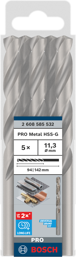 Bosch 2608585532 Hss-G Metal Drill Bits Diameter-11.3mm, Working Length-94mm, Total Length-142mm - photo 2