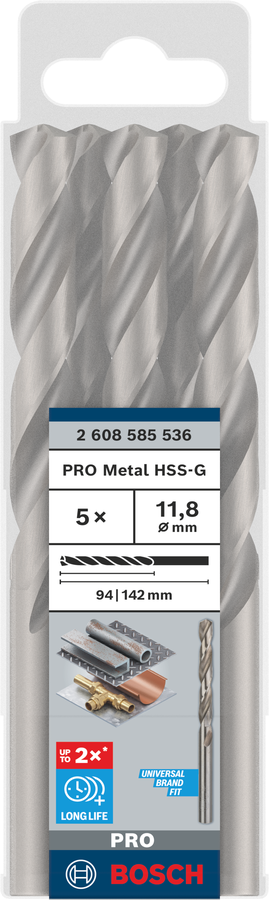 Bosch 2608585536 Hss-G Metal Drill Bits Diameter-11.8mm, Working Length-94mm, Total Length-142mm - photo 2