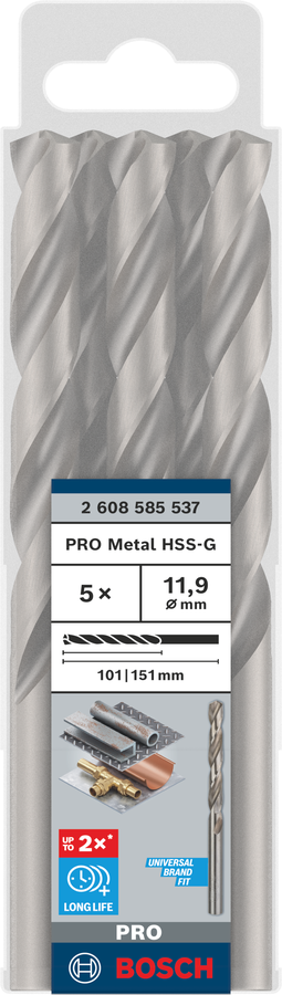 Bosch 2608585537 Hss-G Metal Drill Bits Diameter-11.9mm, Working Length-101mm, Total Length-151mm - photo 2