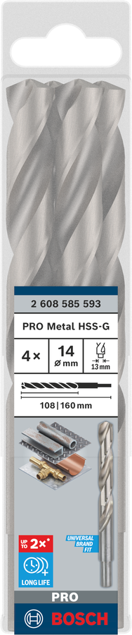 Bosch 2608585593 Hss-G Metal Drill Bits Diameter-14mm, Working Length-108mm, Total Length-160mm - photo 2