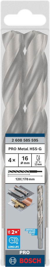 Bosch 2608585595 Hss-G Metal Drill Bits Diameter-16mm, Working Length-120mm, Total Length-178mm - photo 2