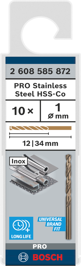 Bosch 2608585872 Metal Drill Bits Hss- Cobalt, For Stainless Steel, 1mm Dia, Working Length- 12 Mm, Total Length- 34mm, Pack Of 10 - photo 2
