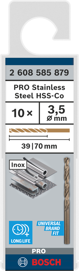 Bosch 2608585879 Metal Drill Bits Hss- Cobalt, For Stainless Steel, 3.5mm Dia, Working Length- 39 Mm, Total Length- 70mm, Pack Of 10 - photo 2