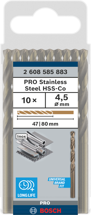 Bosch 2608585883 Metal Drill Bits Hss- Cobalt, For Stainless Steel, 2.5mm Dia, Working Length- 47 Mm, Total Length- 80mm, Pack Of 10 - photo 2