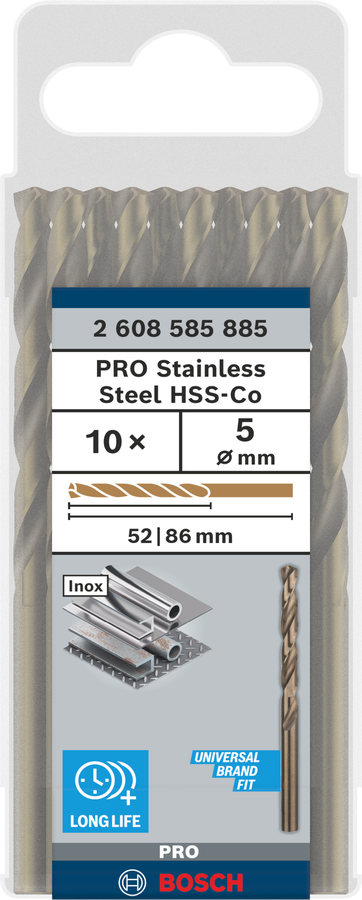 Bosch 2608585885 Metal Dril Bits, Hss-Cobalt Range, Suitable To Drill Stainless Steel, Diameter 5mm, Working Length 57mm, Total Length - photo 2