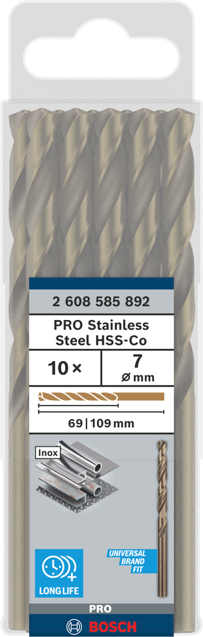 Bosch 2608585892 Metal Drill Bits Hss- Cobalt, For Stainless Steel, 7mm Dia, Working Length- 69 Mm, Total Length- 109mm, Pack Of 10 - photo 2