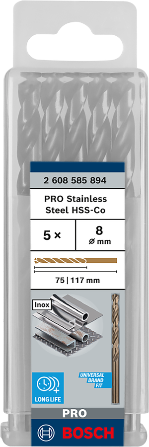 Bosch 2608585894 Metal Dril Bits, Hss-Cobalt Range, Suitable To Drill Stainless Steel, Diameter 8mm, Working Length 57mm, Total Length - photo 2