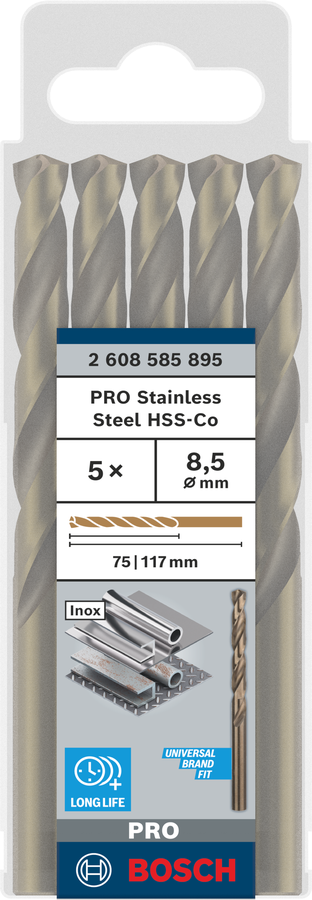 Bosch 2608585895 Metal Drill Bits Hss- Cobalt, For Stainless Steel, 8.5mm Dia, Working Length- 79 Mm, Total Length- 117mm, Pack Of 5 - photo 4