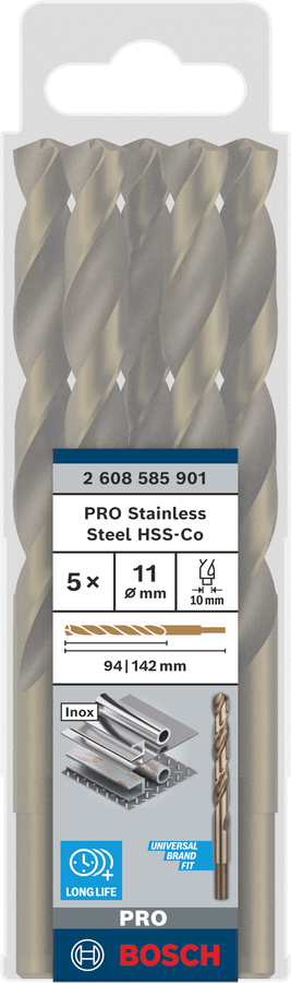 Bosch 2608585901 Metal Drill Bits Hss- Cobalt, For Stainless Steel, 11mm Dia, Working Length- 94 Mm, Total Length- 142mm, Pack Of 5 - photo 4