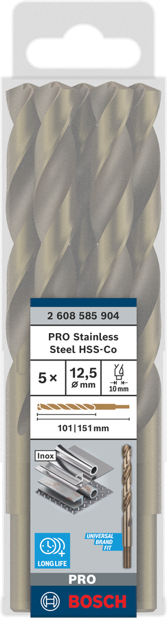 Bosch 2608585904 Metal Drill Bits Hss- Cobalt, For Stainless Steel, 12.5mm Dia, Working Length- 101 Mm, Total Length- 151mm, Pack Of 5 - photo 4
