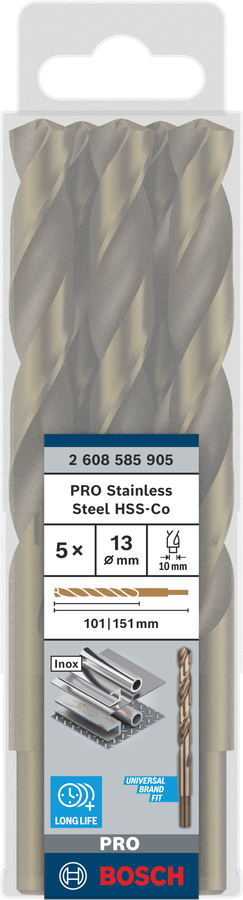 Bosch 2608585905 Metal Drill Bits Hss- Cobalt, For Stainless Steel, 13mm Dia, Working Length- 101 Mm, Total Length- 151mm, Pack Of 5 - photo 2