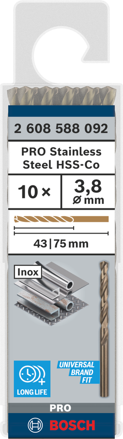 Bosch 2608588092 Metal Drill Bits Hss- Cobalt, For Stainless Steel, 3.8mm Dia, Working Length- 43 Mm, Total Length- 75mm, Pack Of 10 - photo 2