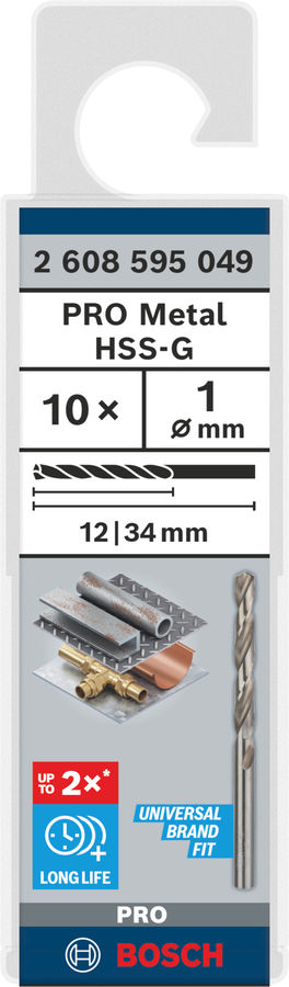 Bosch 2608595049 Metal Drill Bits Hss-G, Din 338, 1mm; Working Length- 12mm, Total Length- 34mm; Pack Of 10 - photo 2