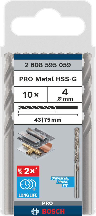 Bosch 2608595059 Metal Drill Bits Hss-G With Diameter 4mm Working Length- 43mm, Total Length- 75mm, Pack Of 10 - photo 2