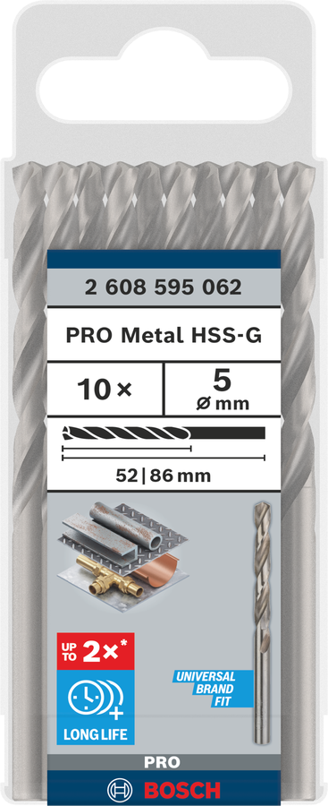 Bosch 2608595062 Metal Drill Bits Hss -G With Diameter 5mm, Working Length- 52mm, Total Length- 86mm, Pack Of 10 - photo 2