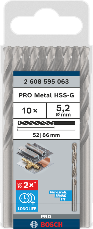 Bosch 2608595063 Metal Drill Bits Hss -G With Diameter 52mm, Working Length- 52mm, Total Length- 86mm, Pack Of 10 - photo 2