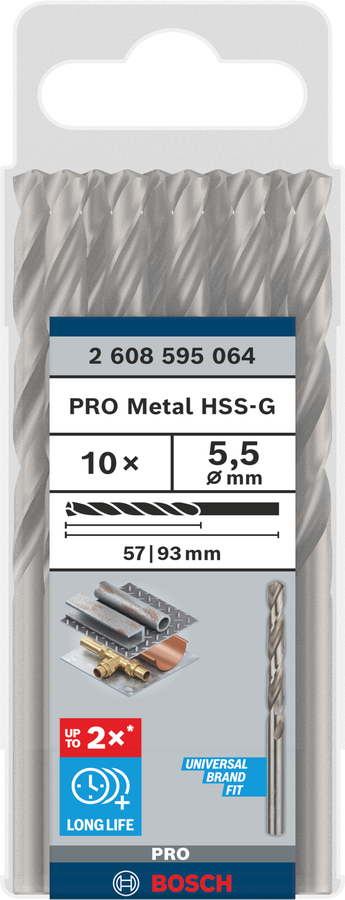 Bosch 2608595064 Metal Drill Bits Hss -G With Diameter 55mm, Working Length- 57mm, Total Length- 93mm, Pack Of 10 - photo 2