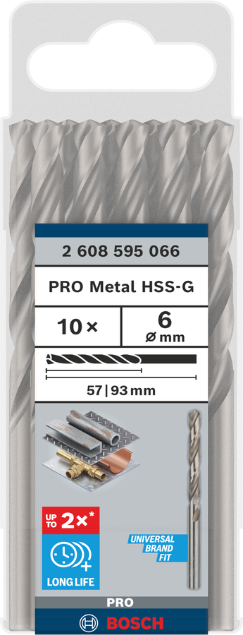 Bosch 2608595066 Metal Drill Bits Hss -G With Diameter 6mm, Working Length- 57mm, Total Length- 93mm, Pack Of 10 - photo 2