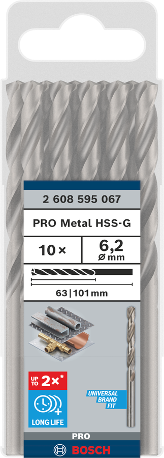 Bosch 2608595067 Metal Drill Bits Hss-G, Din 338, 62mm; Working Length- 63mm, Total Length- 101mm; Pack Of 10 - photo 2