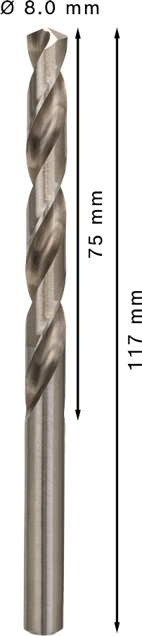 Bosch 2608595072 Metal Drill Bits Hss -G With Diameter 8mm, Working Length- 75mm, Total Length- 117mm, Pack Of 5 - photo 3