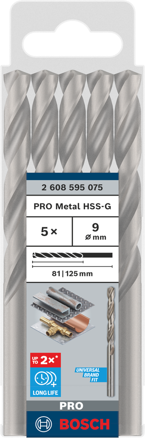 Bosch 2608595075 Metal Drill Bits Hss -G With Diameter 9mm, Working Length- 81mm, Total Length- 125mm, Pack Of 5 - photo 2