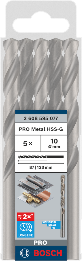 Bosch 2608595077 Metal Drill Bits Hss -G With Diameter 10mm, Working Length- 87mm, Total Length- 133mm, Pack Of 5 - photo 2