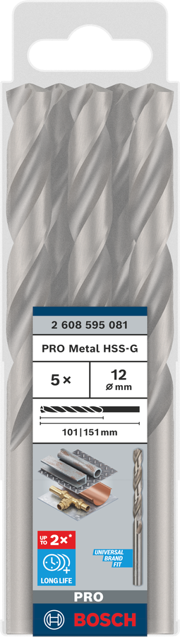 Bosch 2608595081 Metal Drill Bits Hss -G With Diameter 12mm, Working Length- 101mm, Total Length- 151mm, Pack Of 5 - photo 2