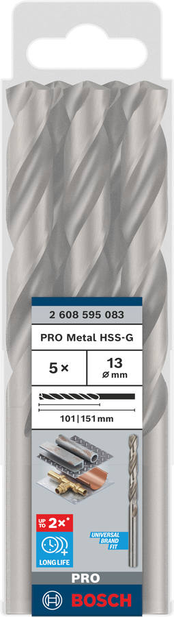 Bosch 2608595083 Metal Drill Bits Hss -G With Diameter 13mm, Working Length- 101mm, Total Length- 151mm, Pack Of 5 - photo 2