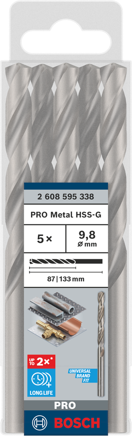 Bosch 2608595338 Metal Drill Bits Hss-G, Din 338, 98mm; Working Length- 87mm, Total Length- 133mm; Pack Of 5 - photo 2