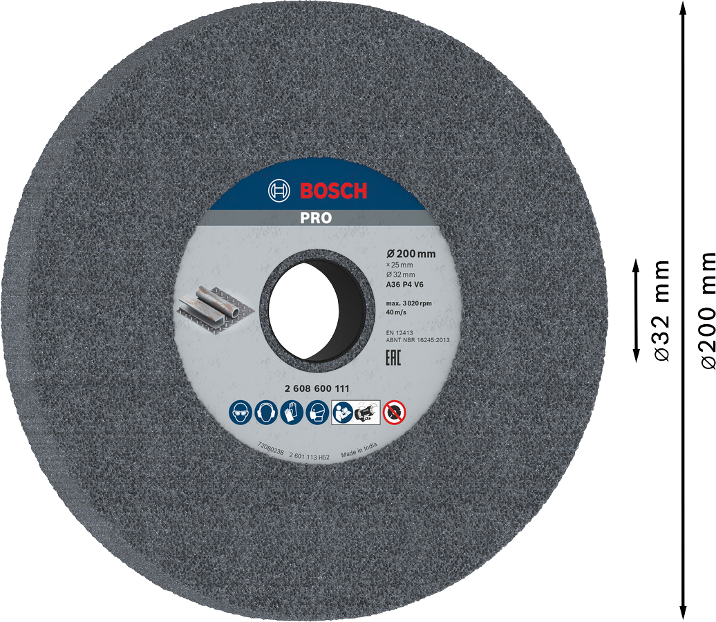 Bosch 2608600111 Bench Grinding Wheel,8'' / 200 Mm 36 Grit Medium With 32mm Bore,pack Of 1 - photo 3