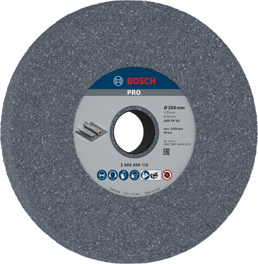Bosch 2608600112 Bench Grinding Wheel,8'' / 200 Mm 60 Grit Fine With 32 Mm Bore,pack Of 1
