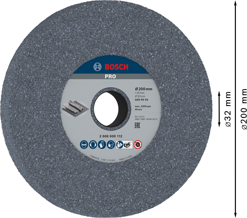 Bosch 2608600112 Bench Grinding Wheel,8'' / 200 Mm 60 Grit Fine With 32 Mm Bore,pack Of 1 - photo 3