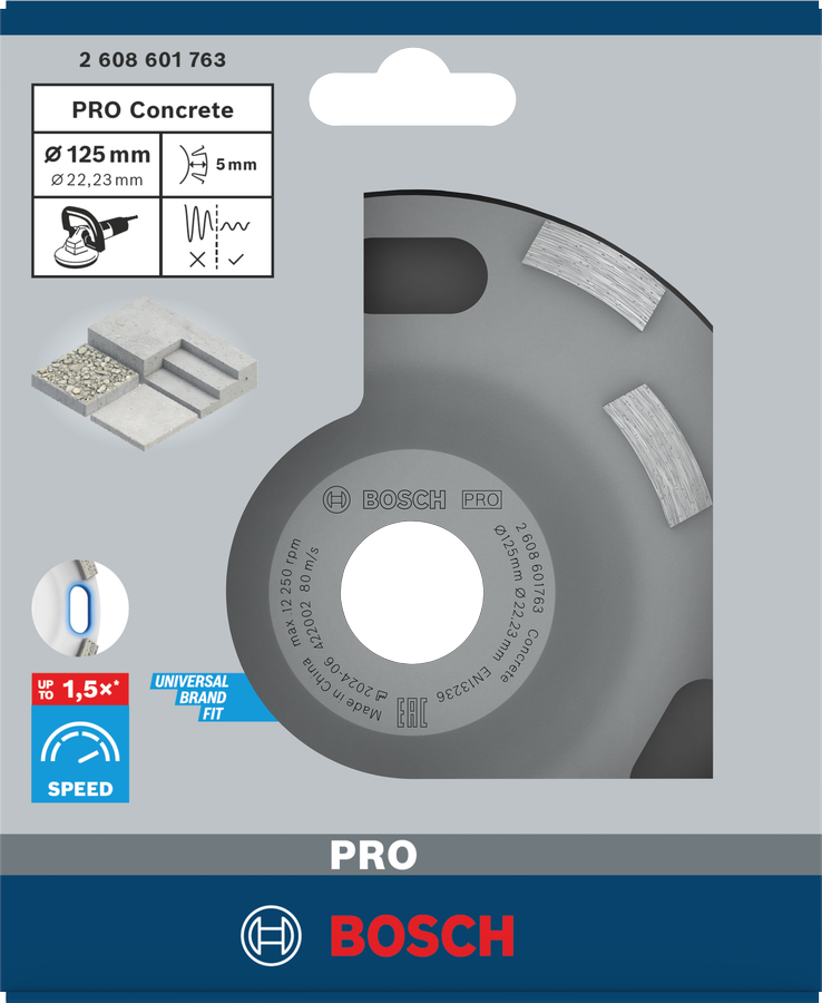 Bosch 2608601763 Concrete Grinding Wheel, 5" / 125mm, Segment Height 25 Mm, Pack Of 1 - photo 2