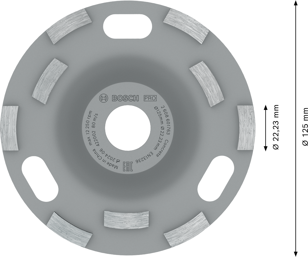 Bosch 2608601763 Concrete Grinding Wheel, 5" / 125mm, Segment Height 25 Mm, Pack Of 1 - photo 3