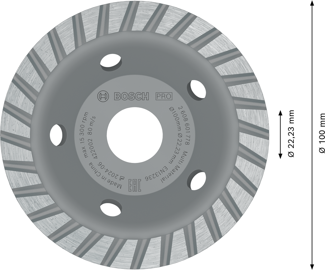 Bosch 2608601778 Concrete Grinding Wheel, 4" / 100mm Diameter With M14 Bore, Segment Height 5mm, Pack Of 1 - photo 3