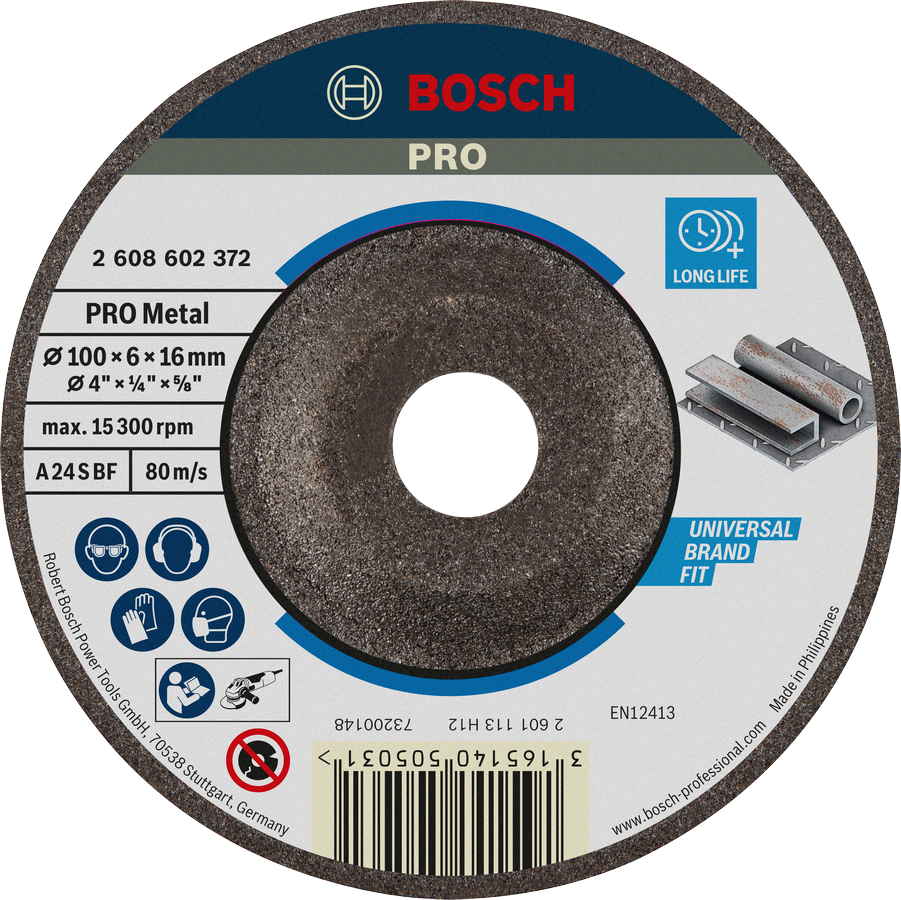 Bosch 2608602372 Grinding Disc, Grinding Discs - Metal, 100mm, 6mm Thickness
