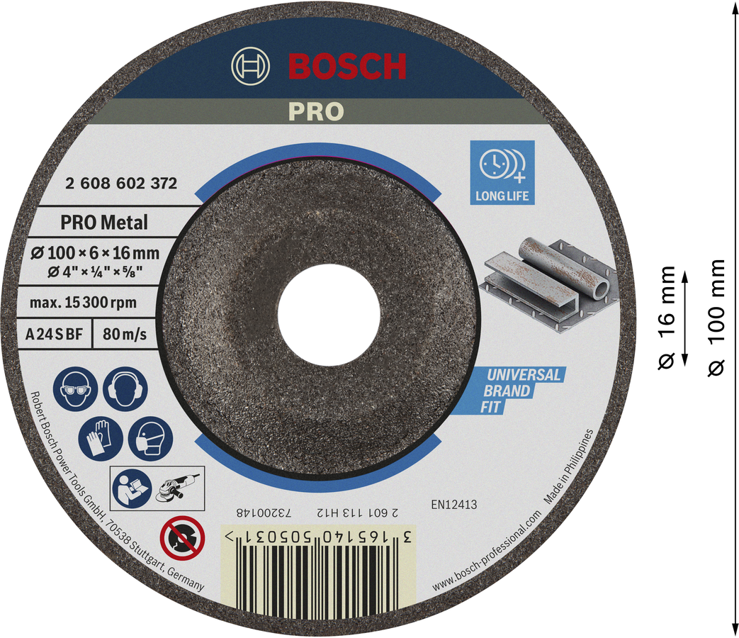 Bosch 2608602372 Grinding Disc, Grinding Discs - Metal, 100mm, 6mm Thickness - photo 2