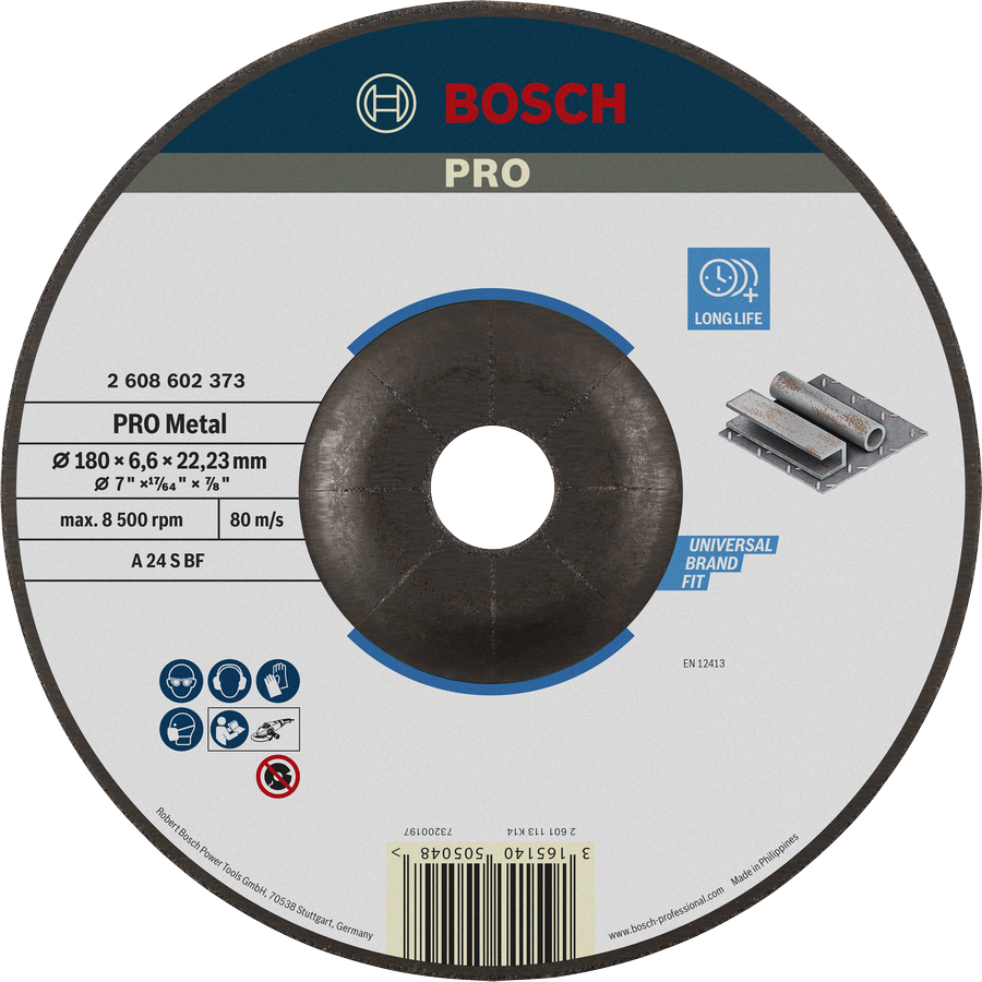 Bosch 2608602373 Grinding Disc, Grinding Discs - Metal, 180mm, 6.6mm Thickness