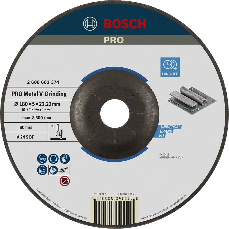 Bosch 2608602374 Grinding Disc, Expert For V - Grinding Discs, 180mm, 5mm Thickness