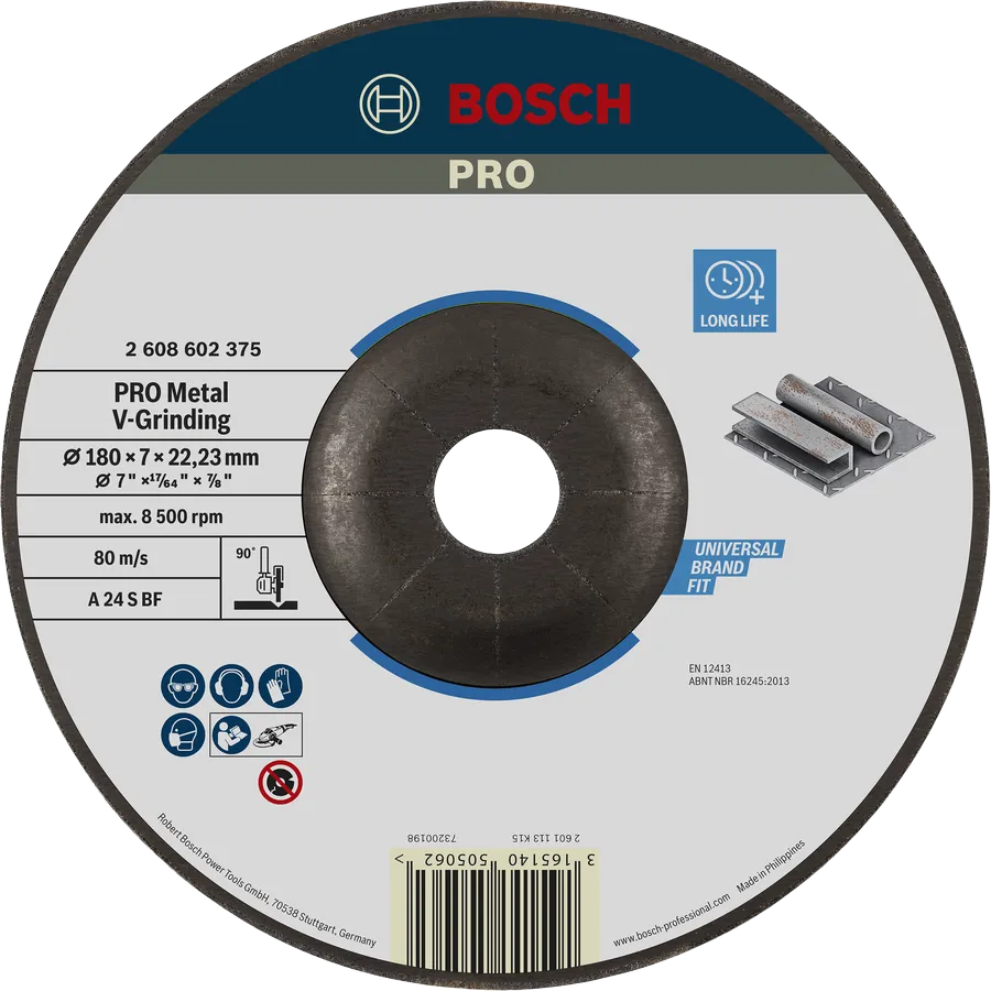 Bosch 2608602375 Grinding Disc, Expert For V - Grinding Discs, 180mm, 7mm Thickness